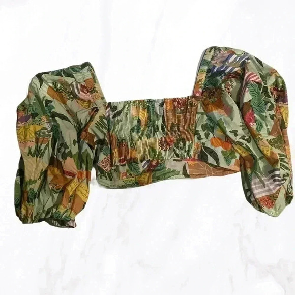 Simons floral short sleeve trendy cotton summer print casual bohemian crop top L - Picture 3 of 5